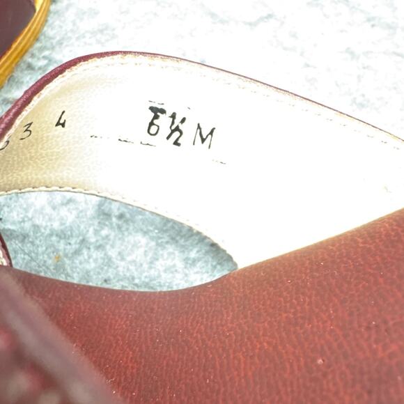 Etienne Aigner Vintage 70s Oxblood Leather Wooden Heel Mule Slide Women 6.5 - Picture 7 of 8